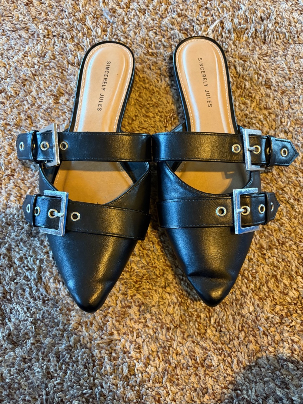Sincerely Jules Black Pointed Buckle Mules